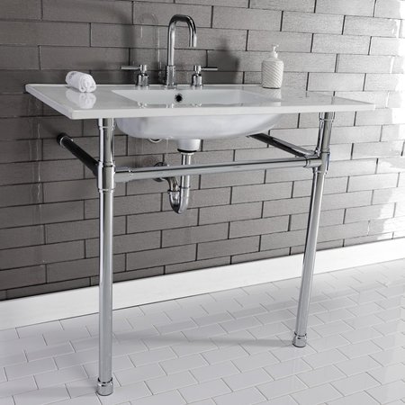 Fauceture KVPB37227W81 37-Inch Console Sink with Stainless Steel Legs (8-Inch, 3 Hole), White/Polished Chrome KVPB37227W81